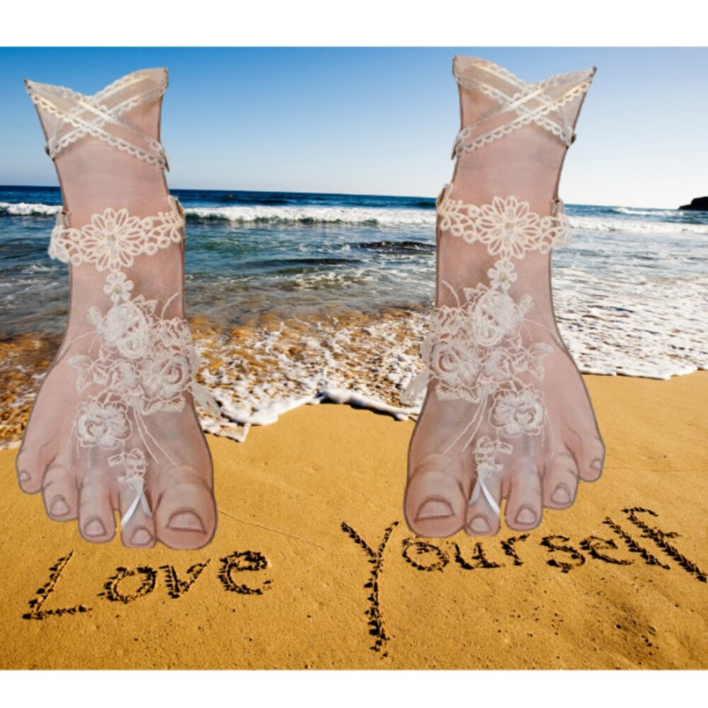 Barefoot Sandals white lace with ribbon lace up Beach Wedding-Formal Handmade